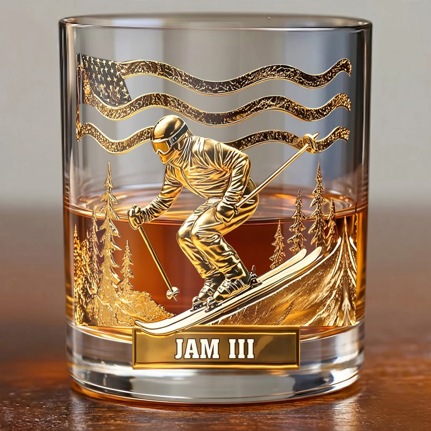 Personalized Skiing Whiskey Glass - Custom Ski Master Gift