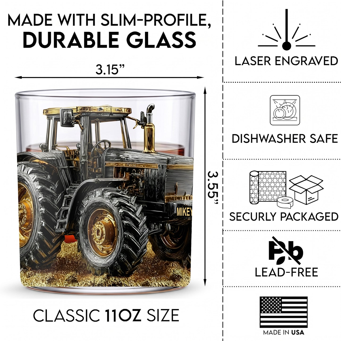 Personalized Tractor Whiskey Glass - Custom Farmer Gift Ideas