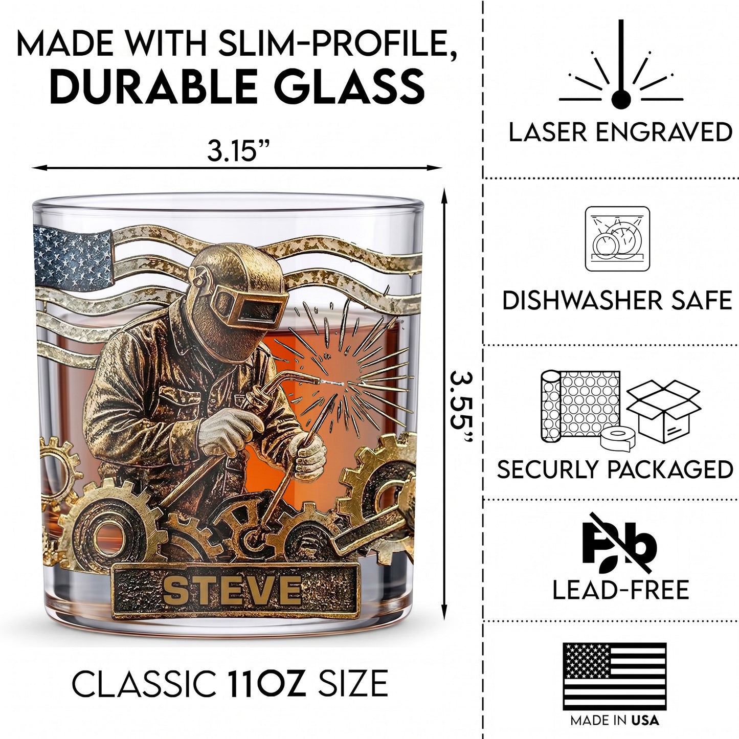 Personalized Welder Whiskey Glass - Custom Welding Trade Gift