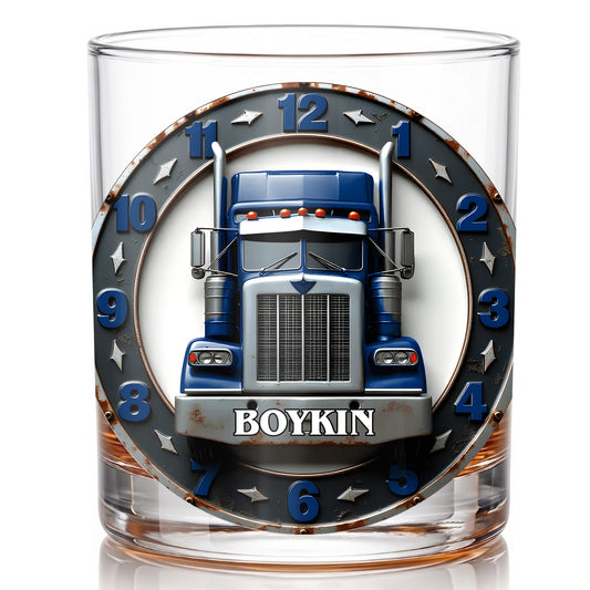 Personalized Trucker Whiskey Glass - Custom Semi Truck Gift