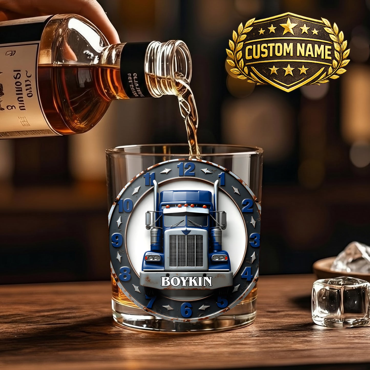 Personalized Trucker Whiskey Glass - Custom Semi Truck Gift