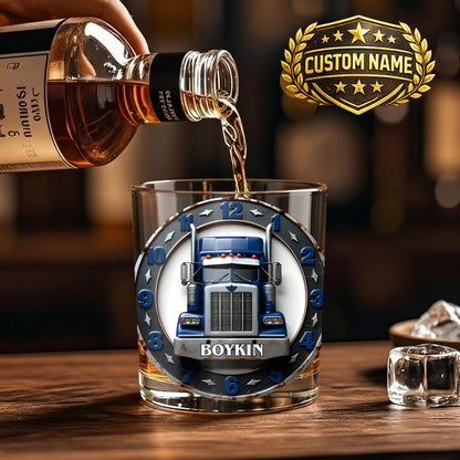 Personalized Trucker Whiskey Glass - Custom Semi Truck Gift