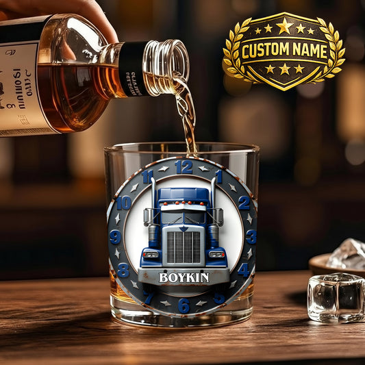 Personalized Trucker Whiskey Glass - Custom Semi Truck Gift