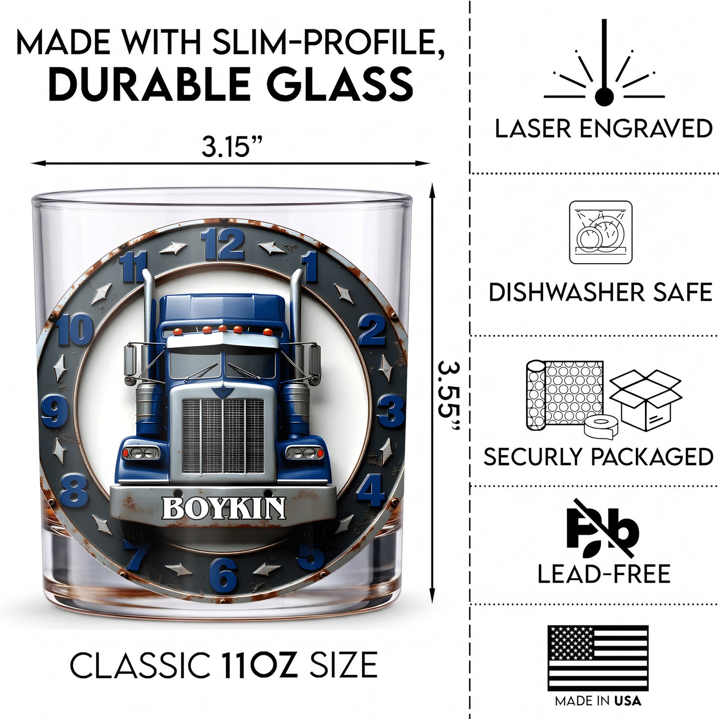 Personalized Trucker Whiskey Glass - Custom Semi Truck Gift