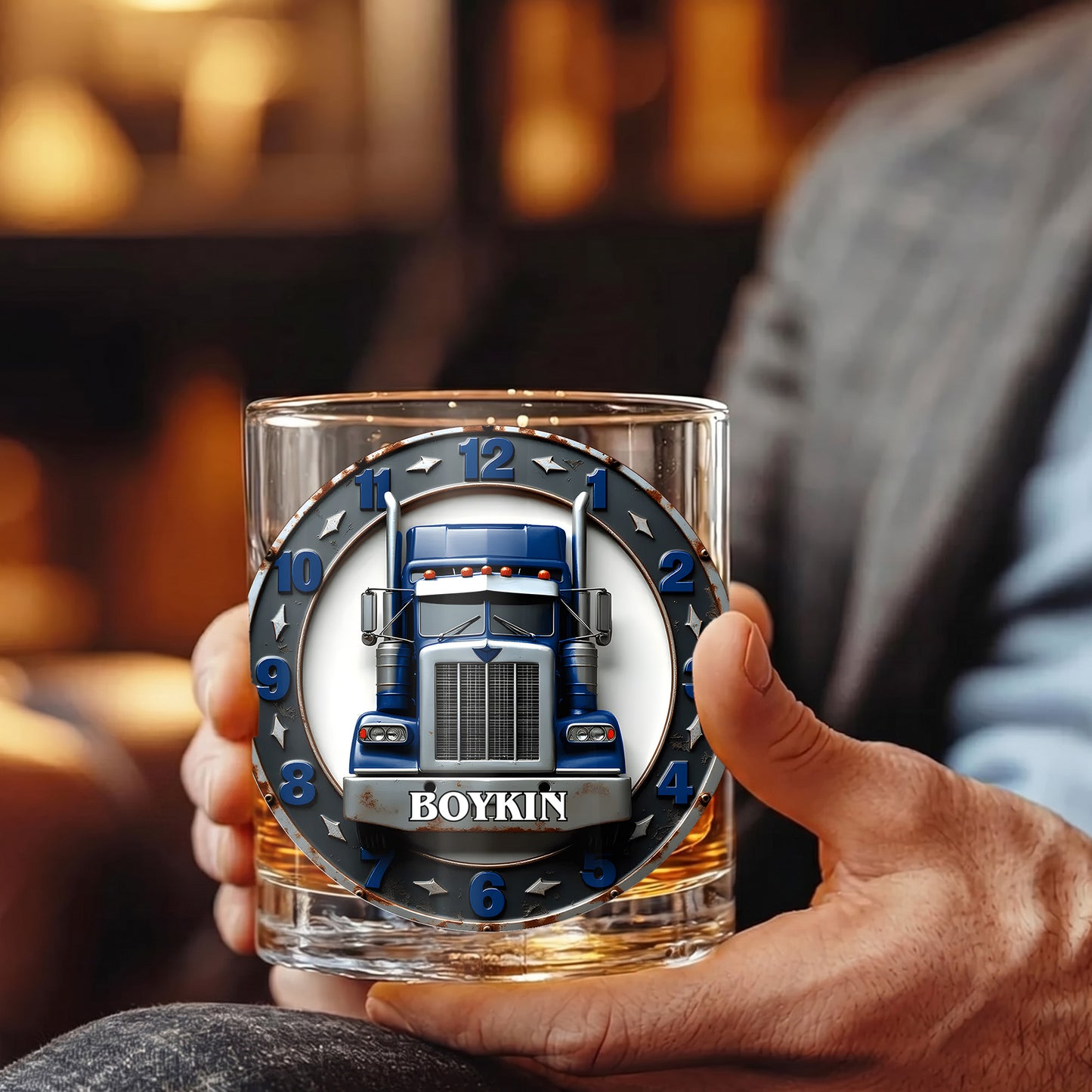 Personalized Trucker Whiskey Glass - Custom Semi Truck Gift