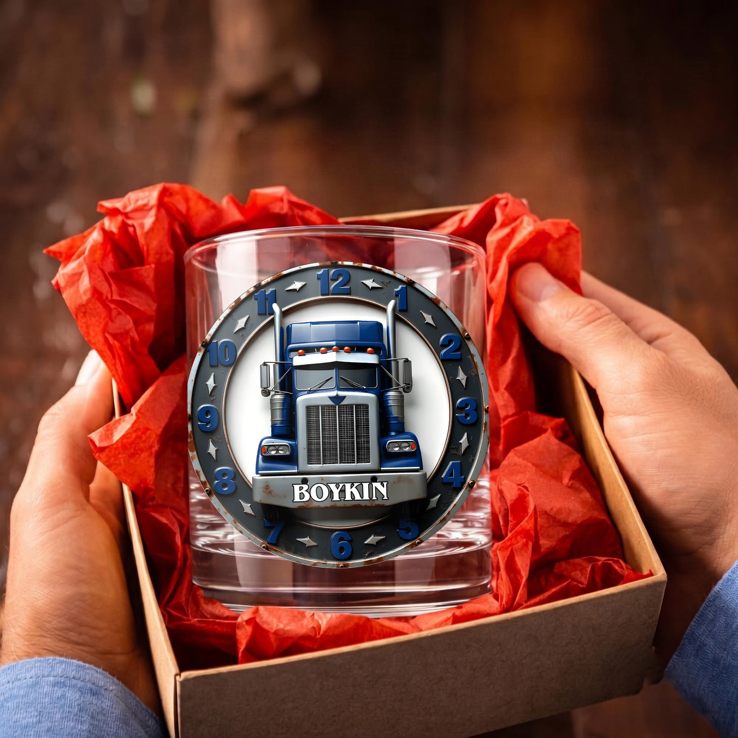 Personalized Trucker Whiskey Glass - Custom Semi Truck Gift
