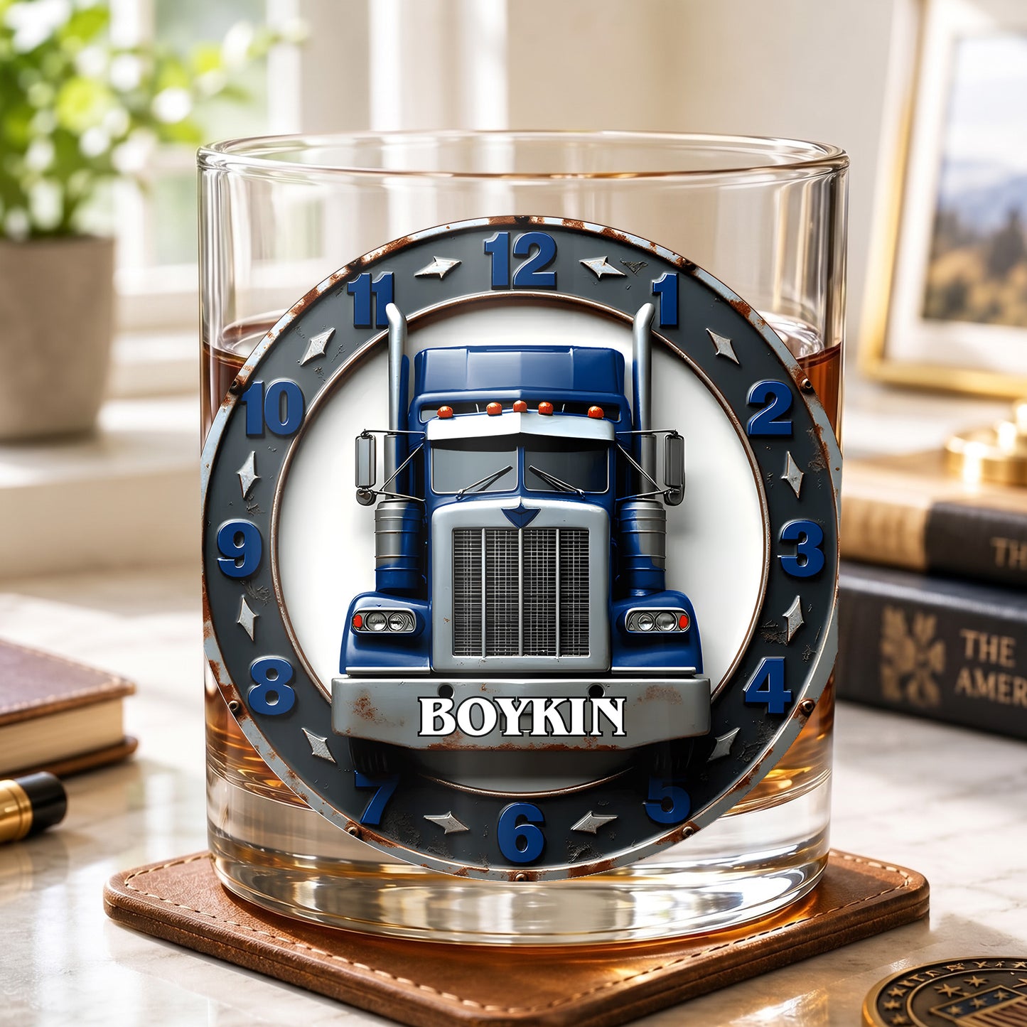 Personalized Trucker Whiskey Glass - Custom Semi Truck Gift