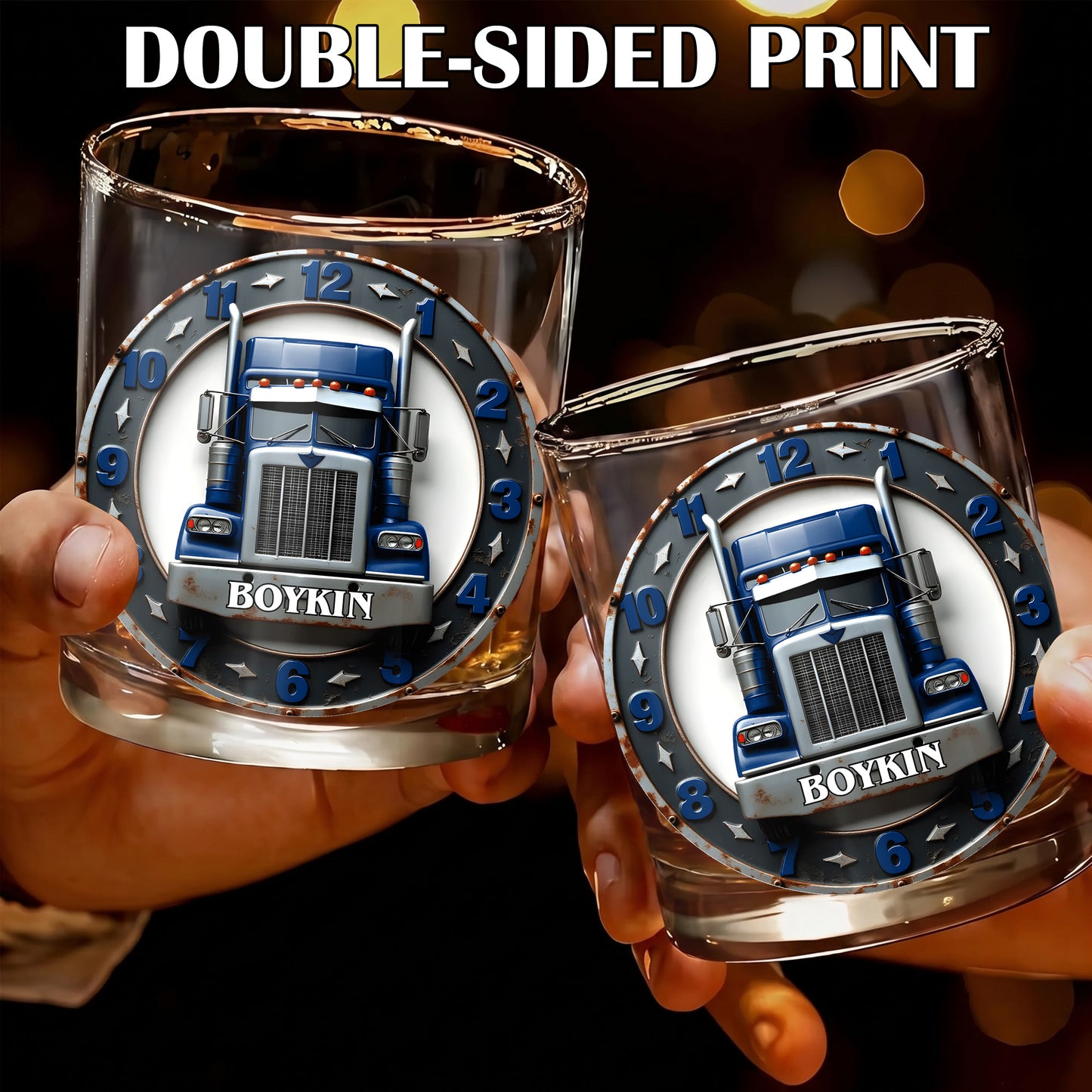 Personalized Trucker Whiskey Glass - Custom Semi Truck Gift