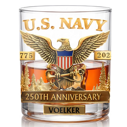 Personalized US Navy Whiskey Glass - 250th Anniversary Gift