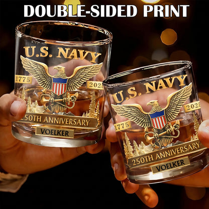 Personalized US Navy Whiskey Glass - 250th Anniversary Gift