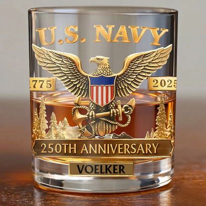 Personalized US Navy Whiskey Glass - 250th Anniversary Gift