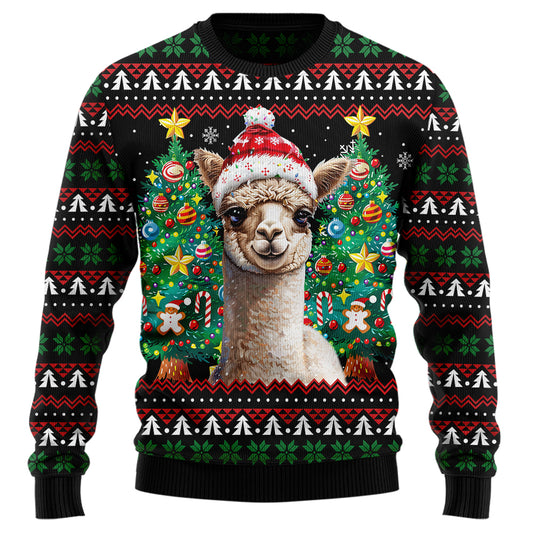 Festive Alpaca Santa Hat Ugly Christmas Sweater