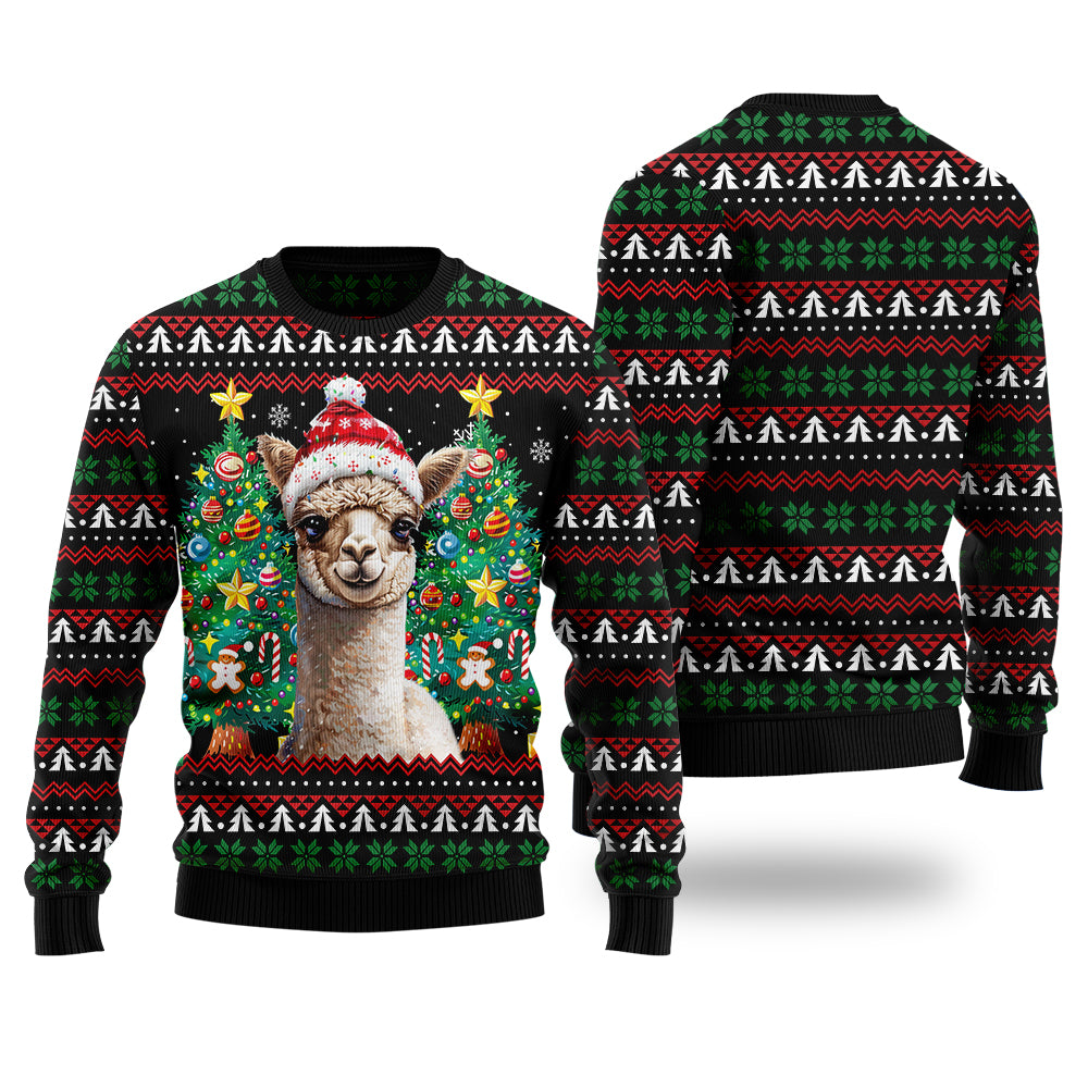 Festive Alpaca Santa Hat Ugly Christmas Sweater
