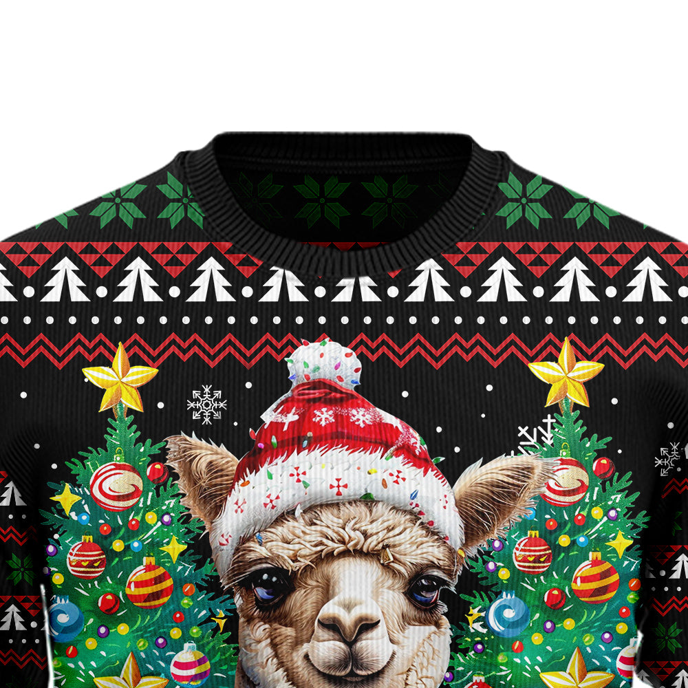 Festive Alpaca Santa Hat Ugly Christmas Sweater