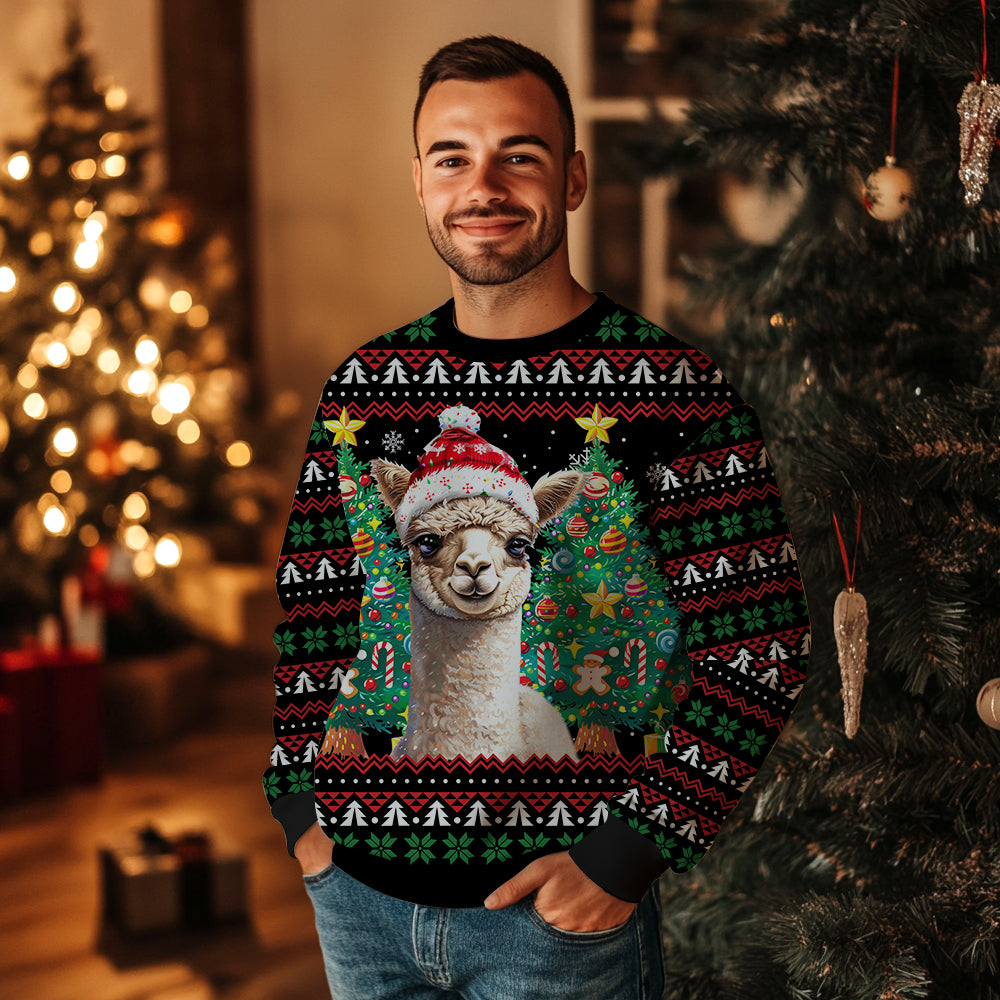 Festive Alpaca Santa Hat Ugly Christmas Sweater