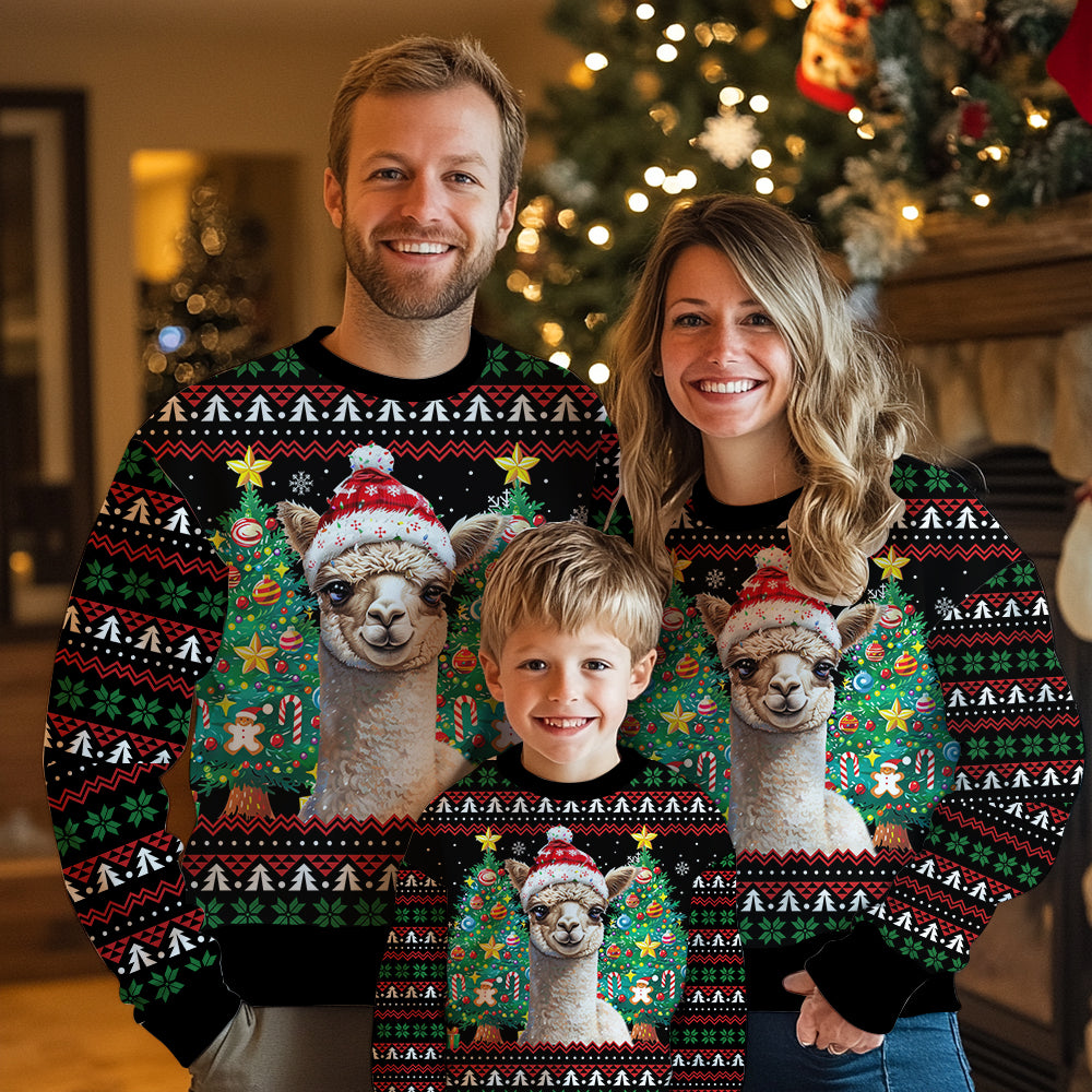 Festive Alpaca Santa Hat Ugly Christmas Sweater