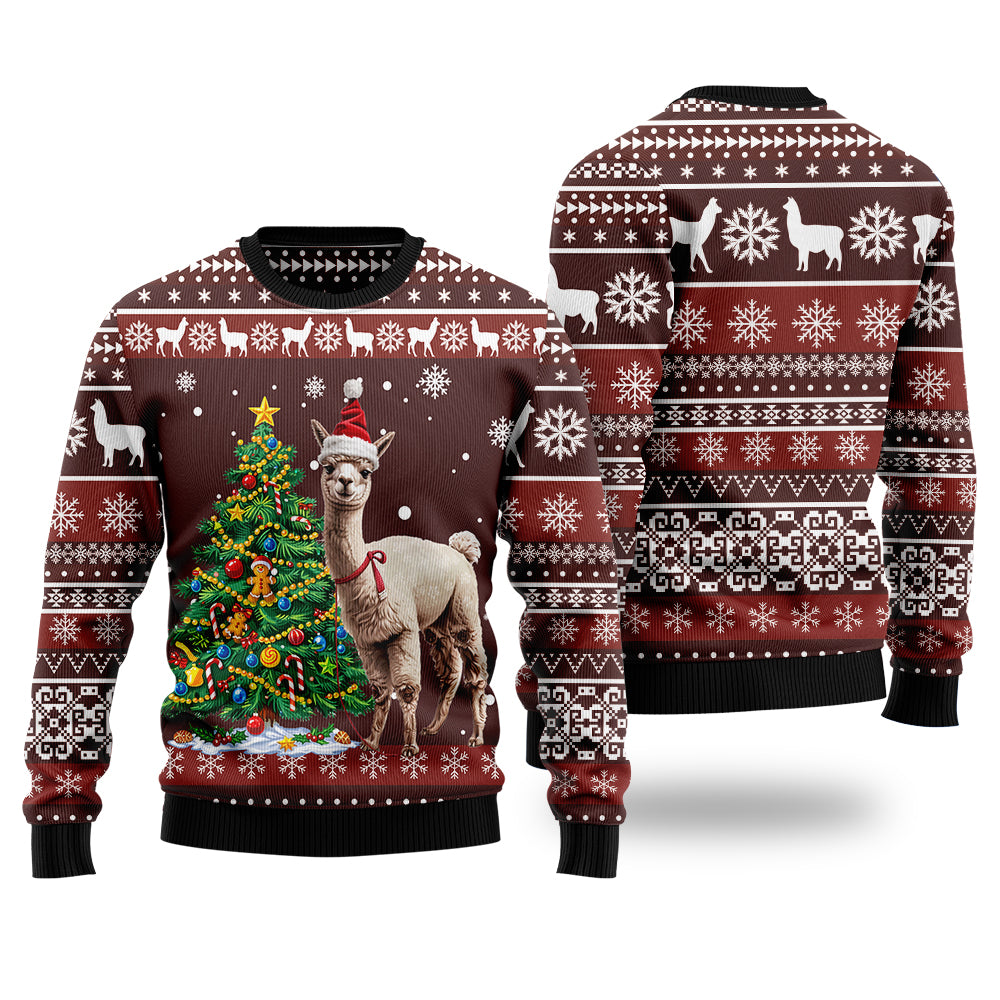 Funny Alpaca Santa Hat Ugly Christmas Sweater, Cute Llama 3D Holiday Sweatshirt, Animal Lover Xmas Jumper