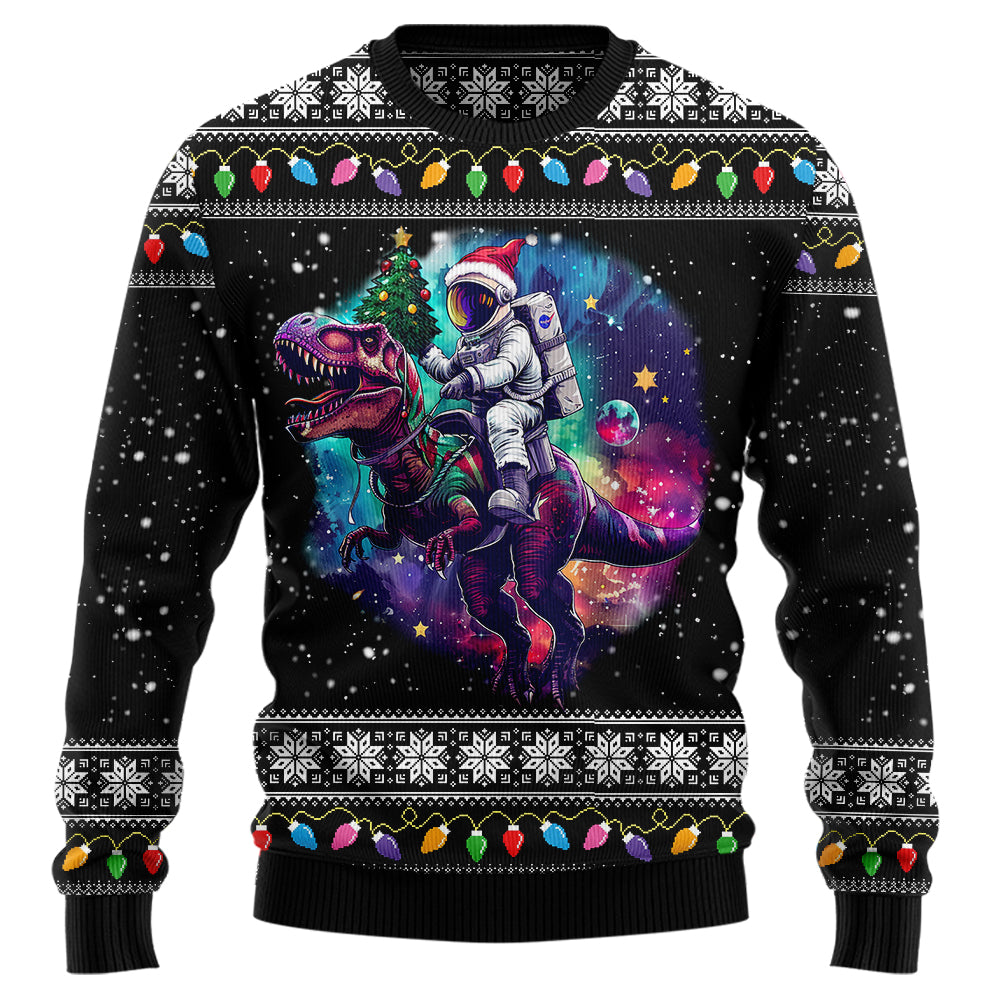 Astronaut Riding T-Rex Ugly Christmas Sweater