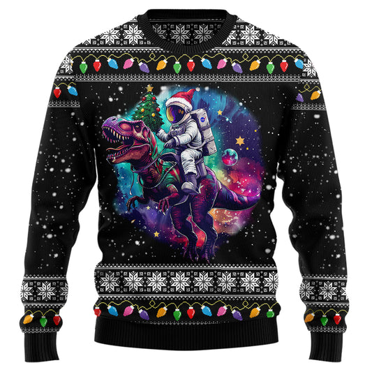 Astronaut Riding T-Rex Ugly Christmas Sweater