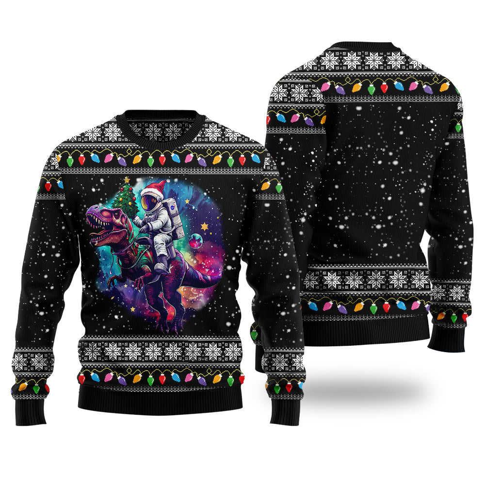 Astronaut Riding T-Rex Ugly Christmas Sweater