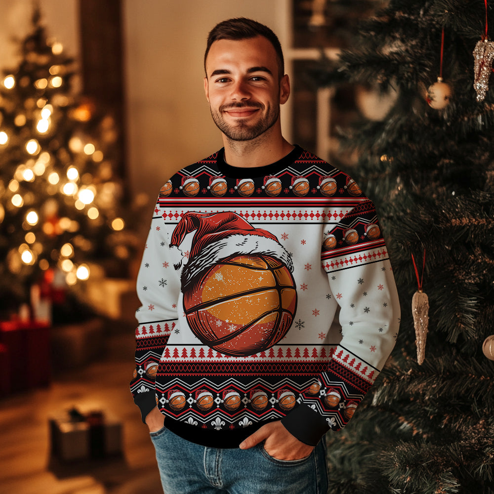 Basketball Santa Hat Ugly Christmas Sweater
