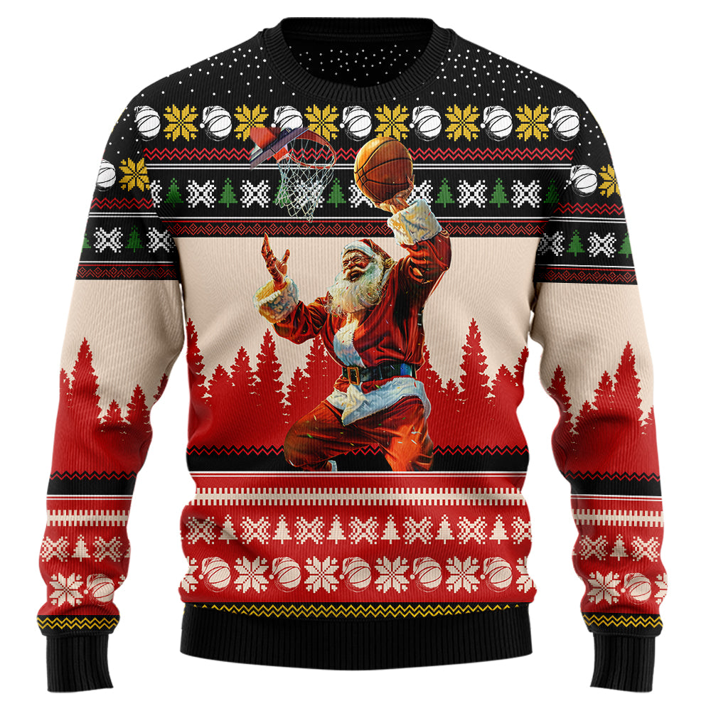 Santa Playing Basketball Ugly Christmas Sweater