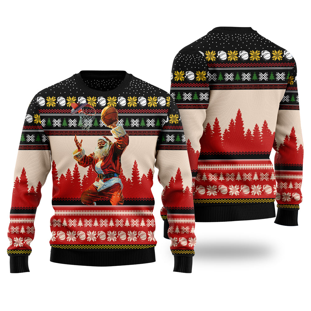 Santa Playing Basketball Ugly Christmas Sweater