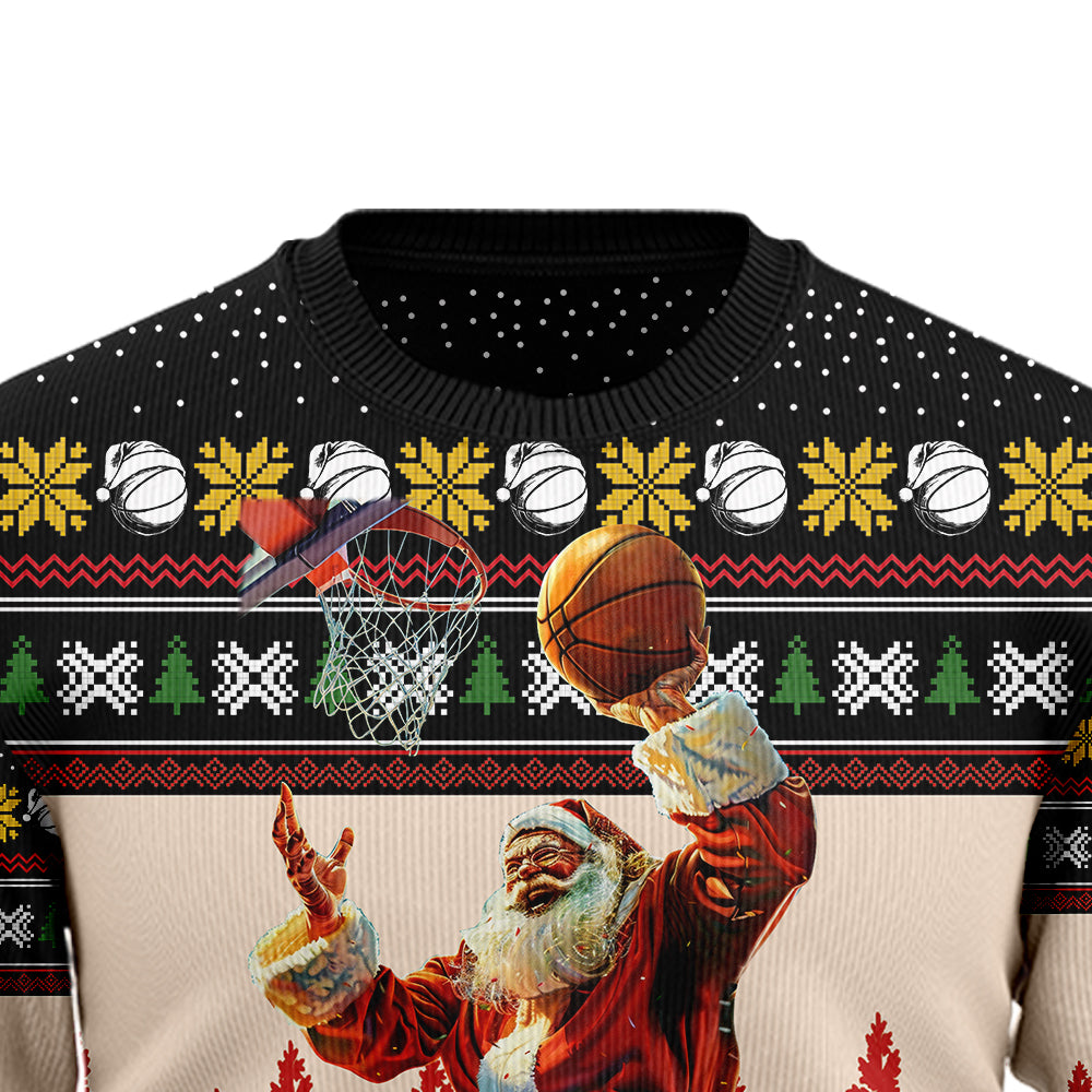 Santa Playing Basketball Ugly Christmas Sweater