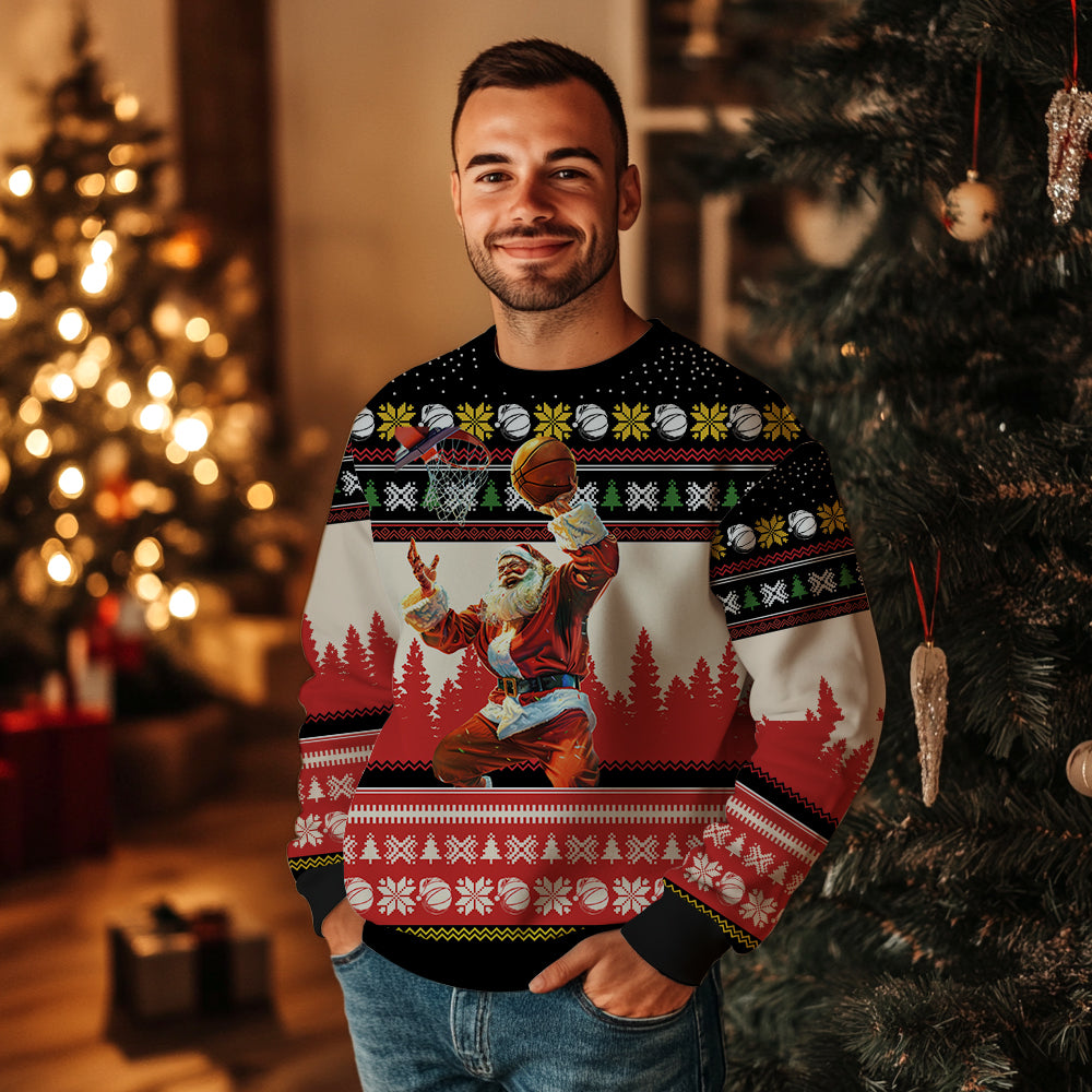 Santa Playing Basketball Ugly Christmas Sweater