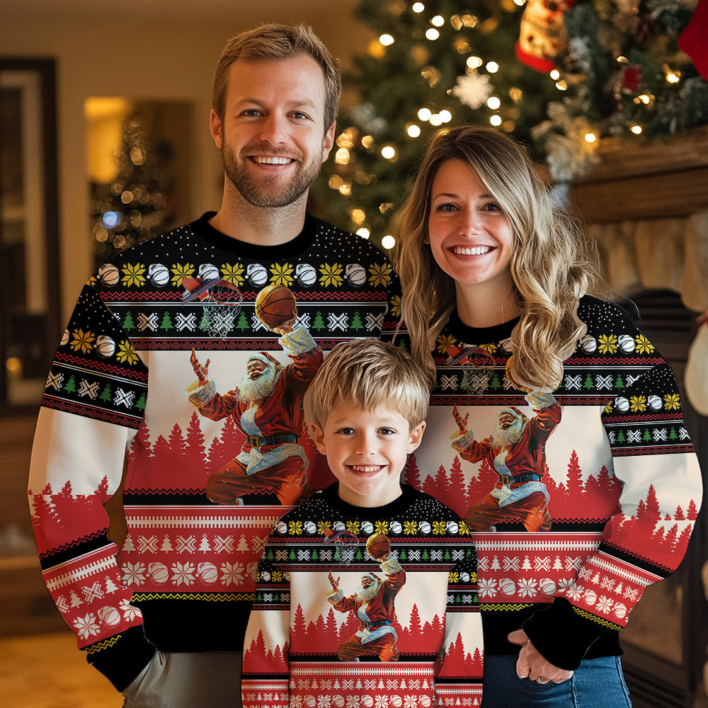 Santa Playing Basketball Ugly Christmas Sweater