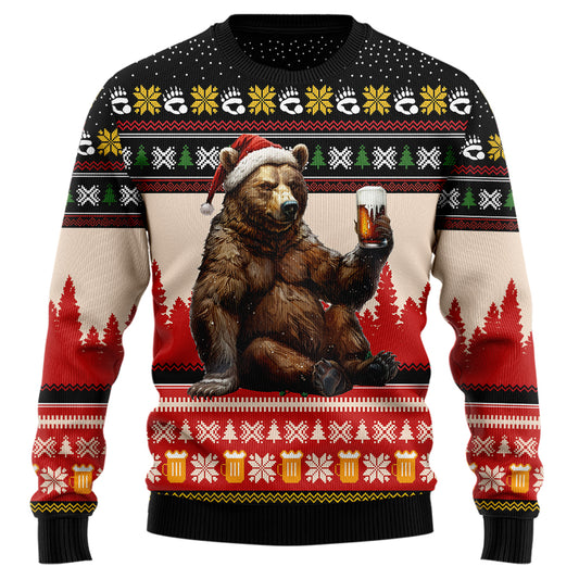 Grizzly Bear Beer Ugly Christmas Sweater