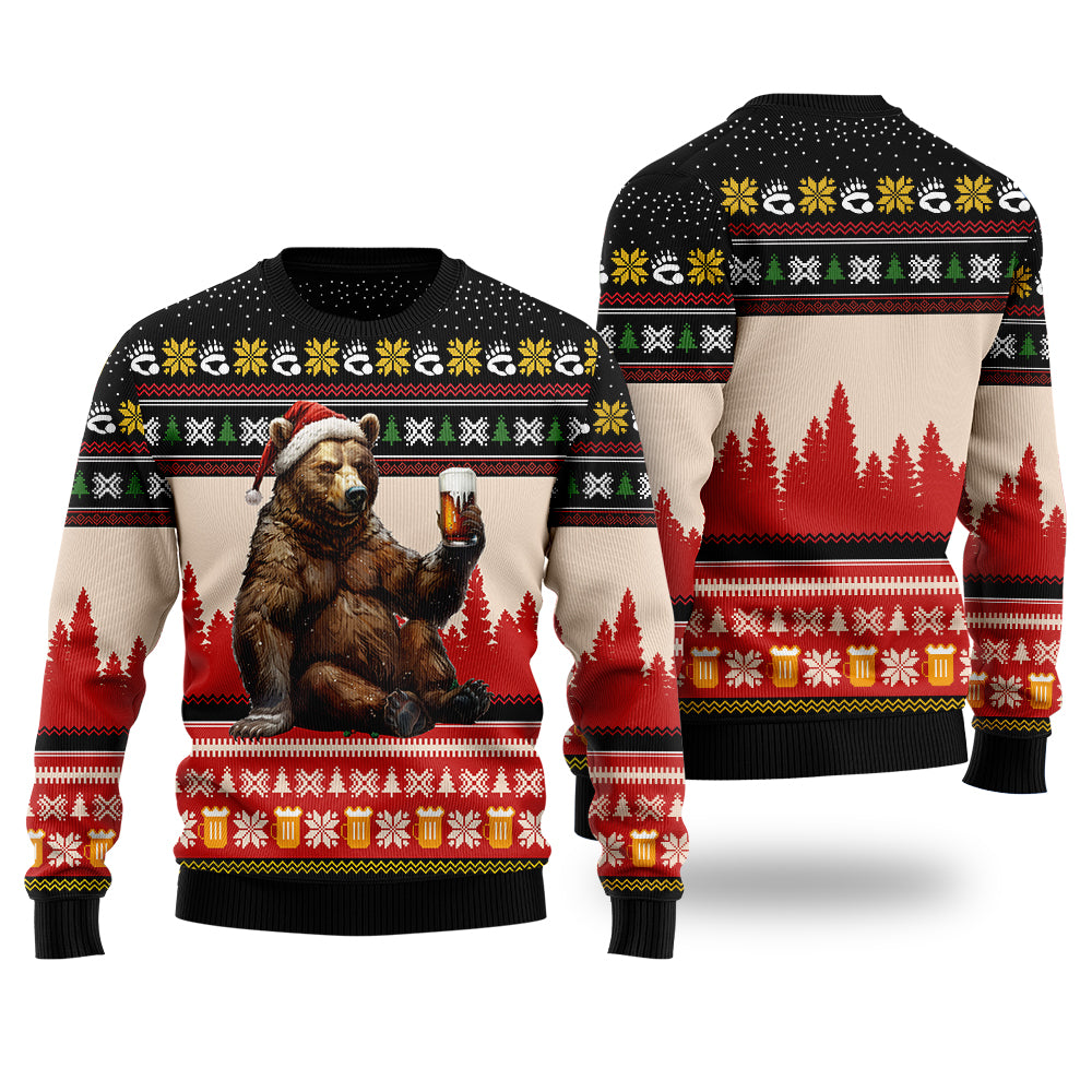 Grizzly Bear Beer Ugly Christmas Sweater