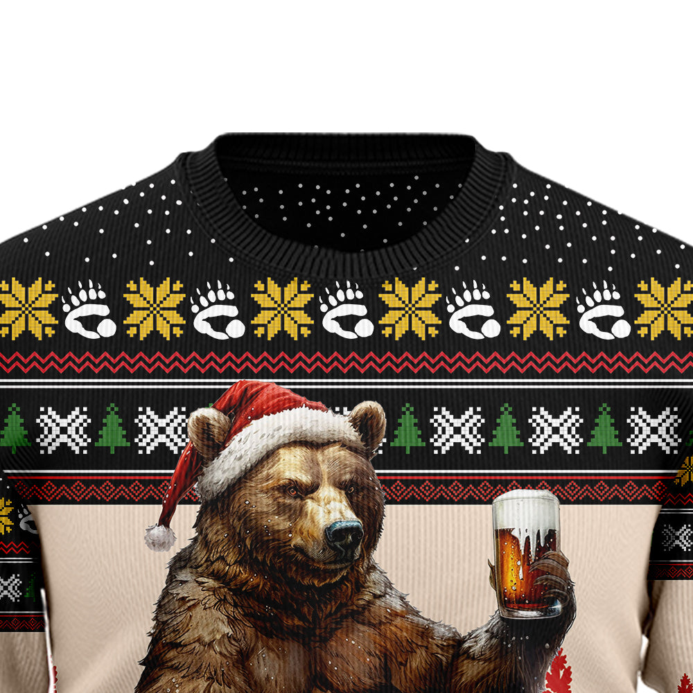 Grizzly Bear Beer Ugly Christmas Sweater