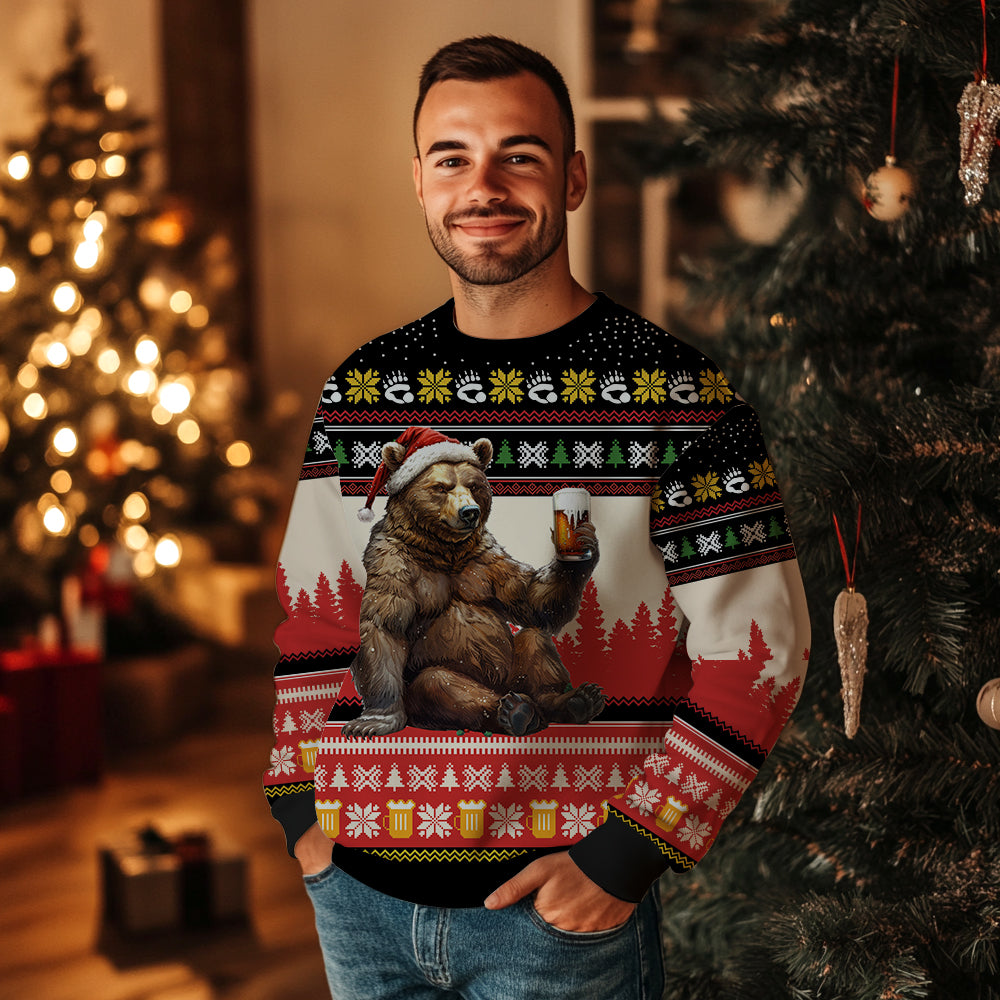 Grizzly Bear Beer Ugly Christmas Sweater
