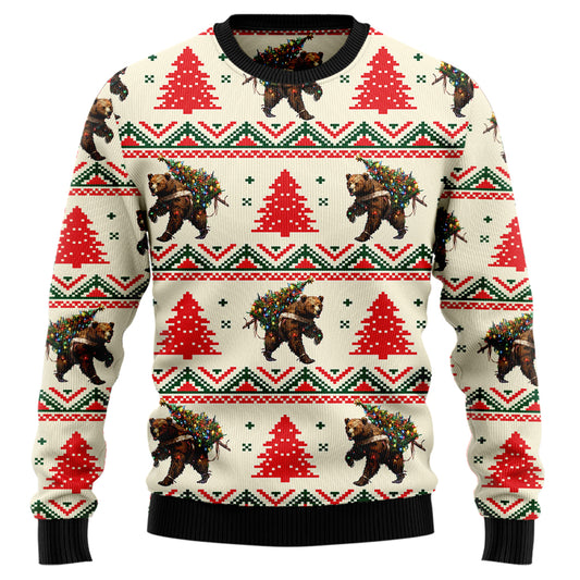Grizzly Bear Christmas Tree Ugly Christmas Sweater