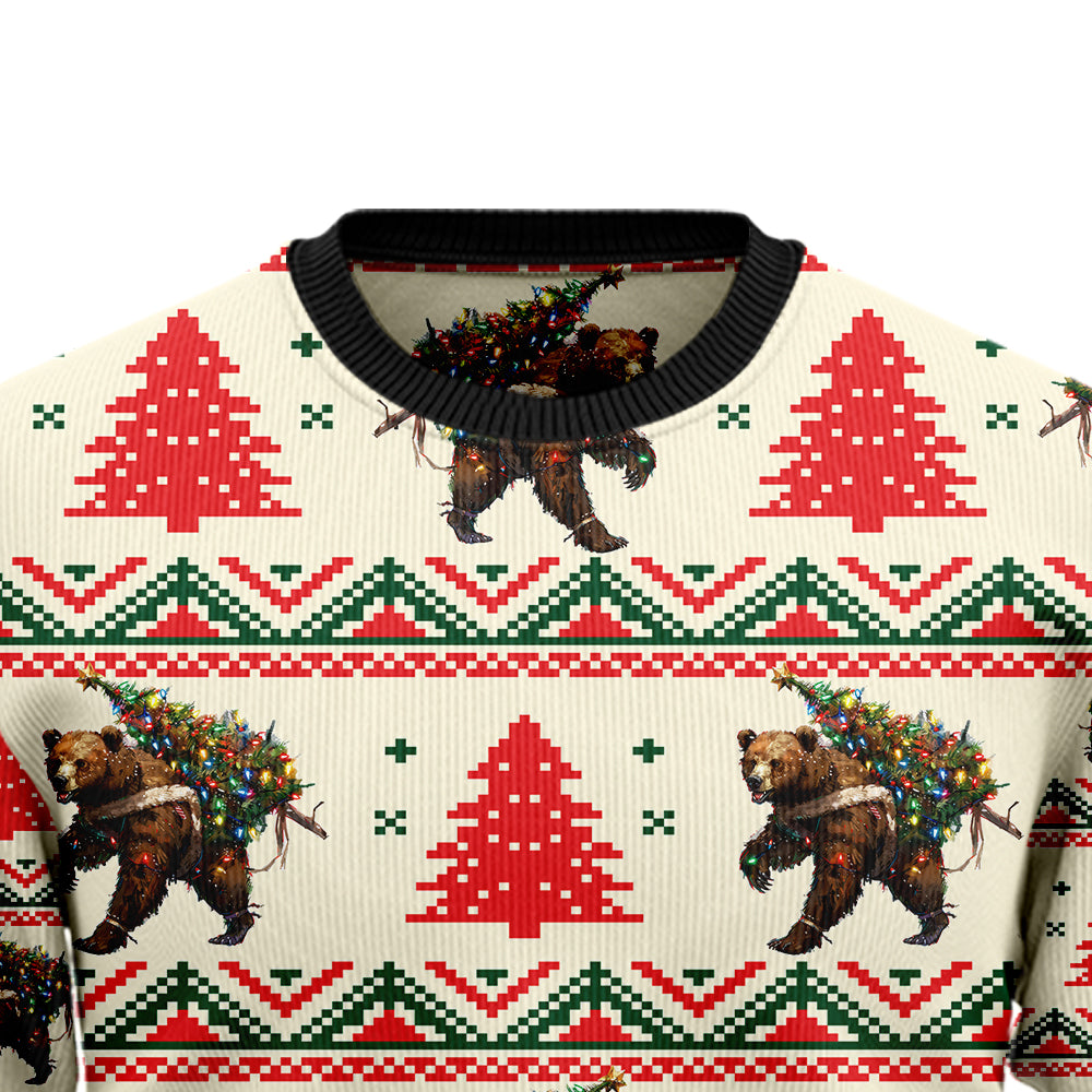 Grizzly Bear Christmas Tree Ugly Christmas Sweater