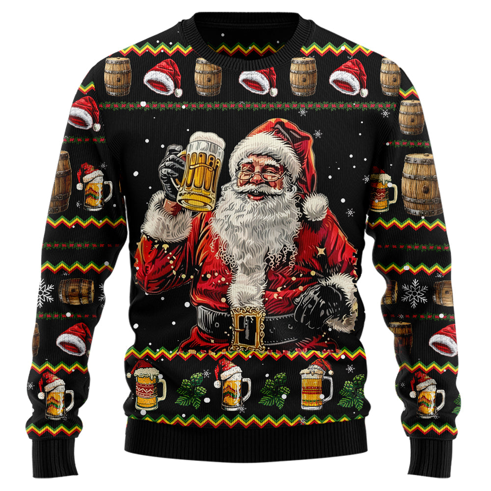 Funny Santa Drinking Beer Ugly Christmas Sweater