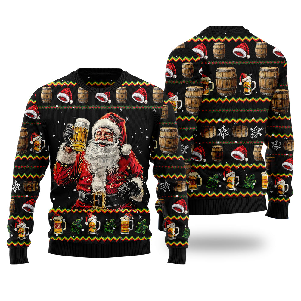 Funny Santa Drinking Beer Ugly Christmas Sweater