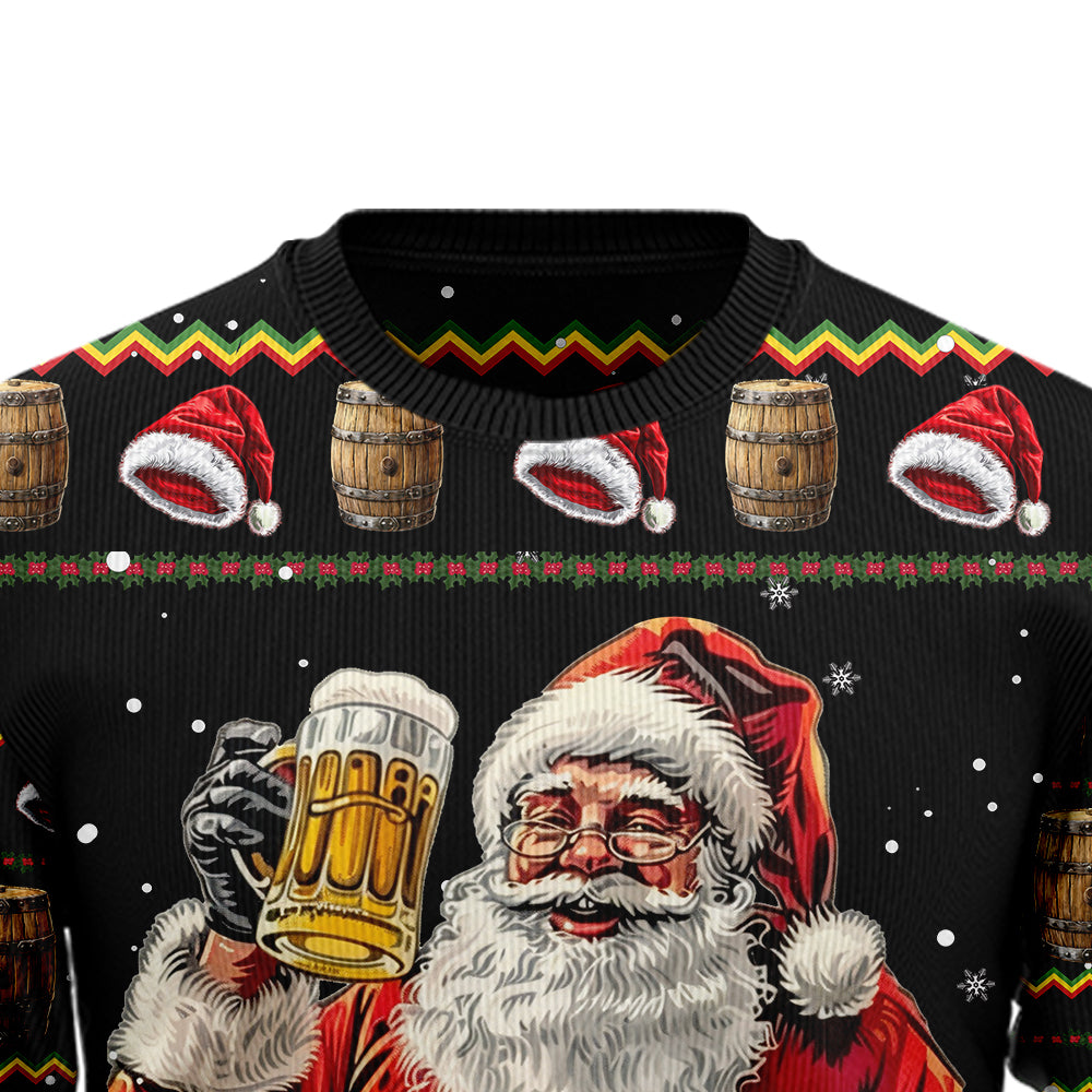 Funny Santa Drinking Beer Ugly Christmas Sweater