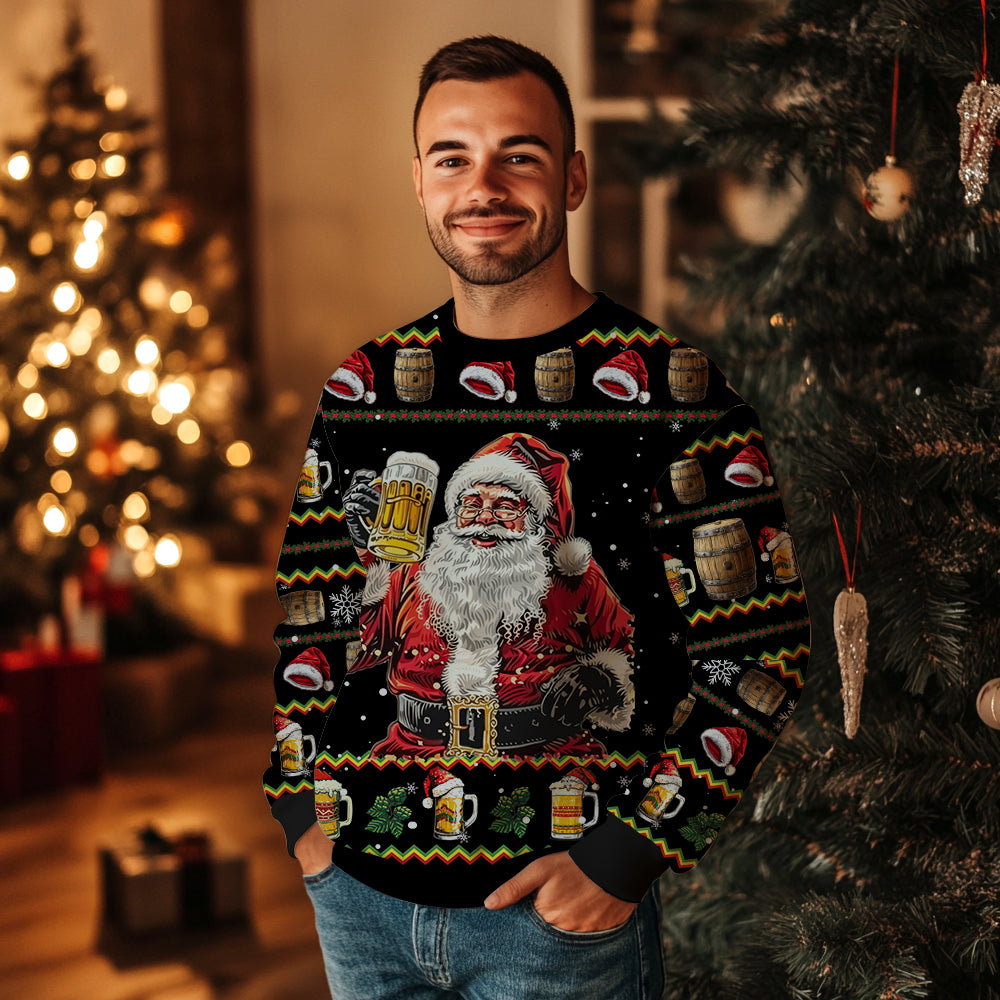 Funny Santa Drinking Beer Ugly Christmas Sweater