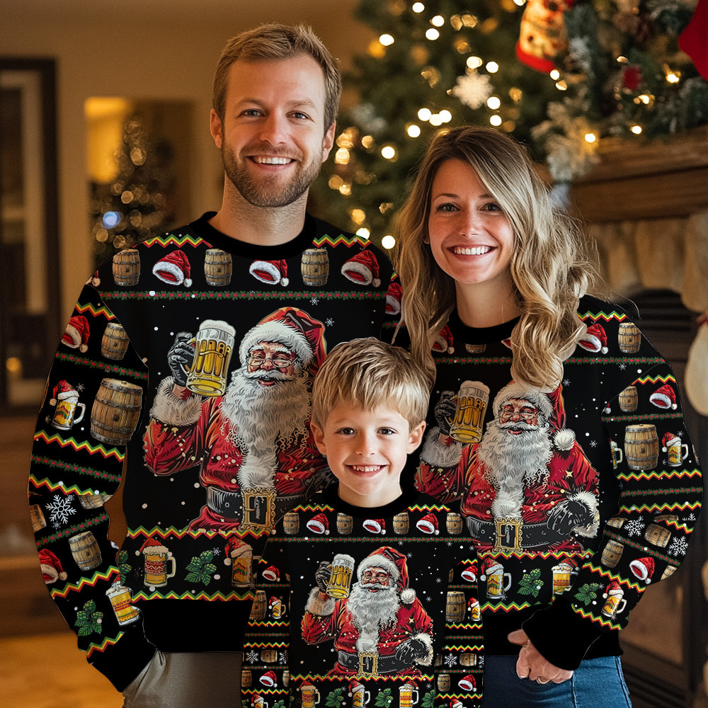 Funny Santa Drinking Beer Ugly Christmas Sweater