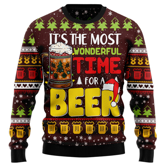 Most Wonderful Time For A Beer Ugly Christmas Sweater