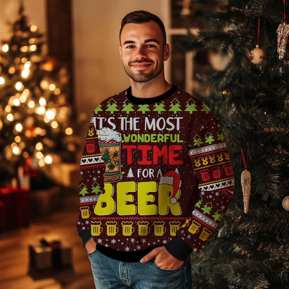 Most Wonderful Time For A Beer Ugly Christmas Sweater
