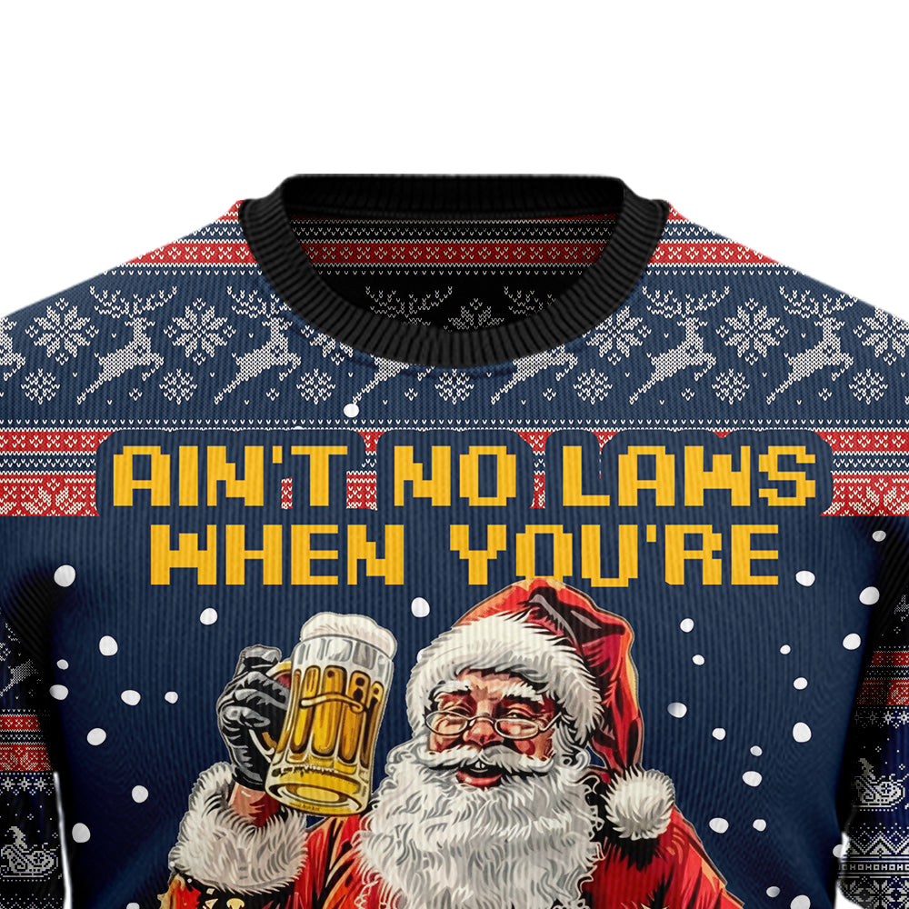 Funny Santa Drinking Beer Ugly Christmas Sweater, 3D Holiday Party Pullover, Mens Gag Gift Drinking Sweatshirt, Beer Lover Xmas Jumper