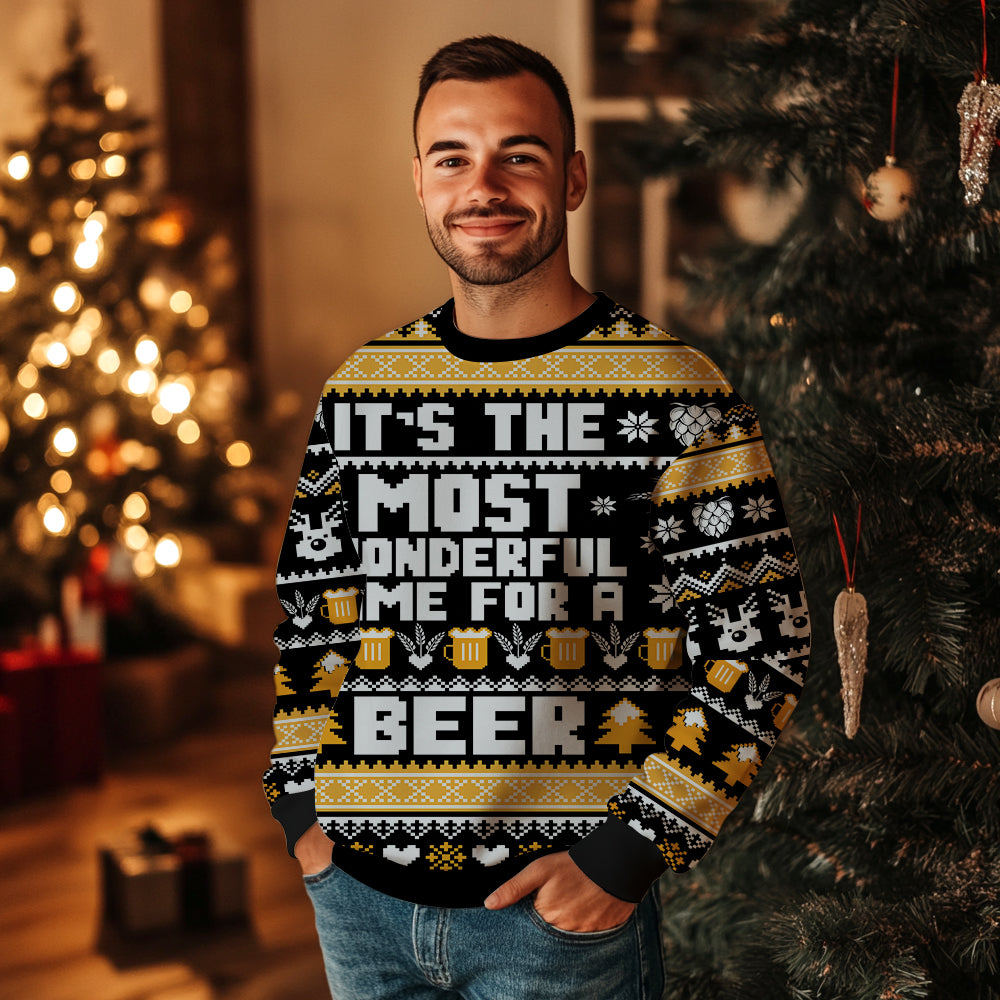 It's The Most Wonderful Time For A Beer" Funny Ugly Christmas Sweater