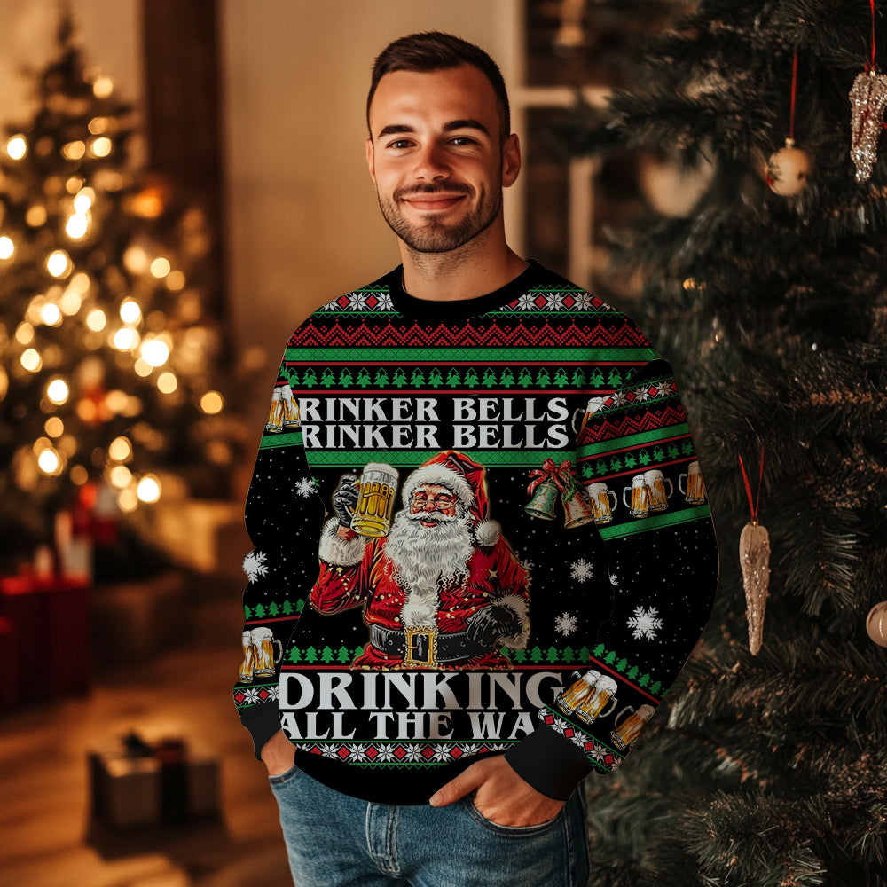 Drinker Bells Drinking All The Way Ugly Christmas Sweater