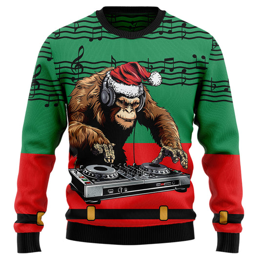Festive DJ Bigfoot Ugly Christmas Sweater