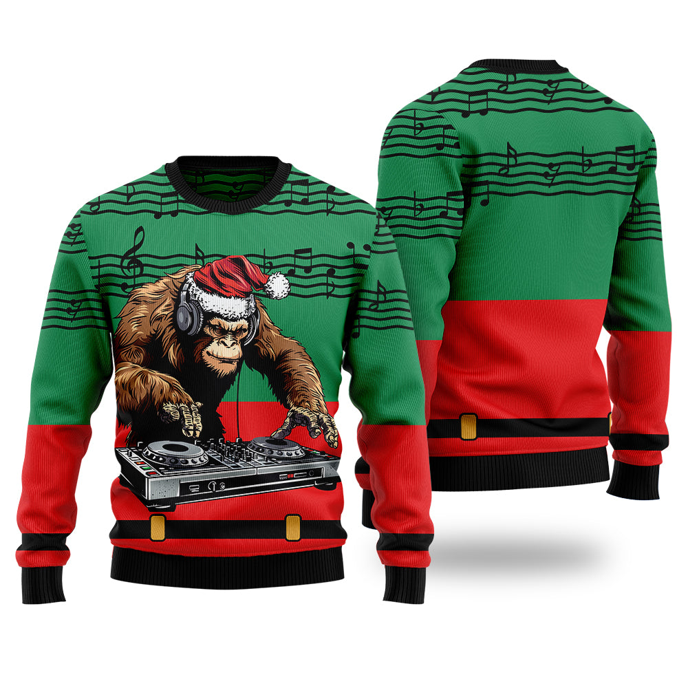 Festive DJ Bigfoot Ugly Christmas Sweater