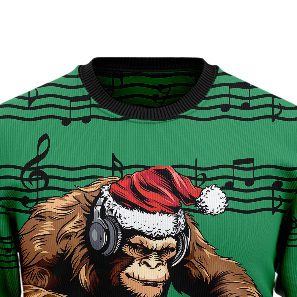 Festive DJ Bigfoot Ugly Christmas Sweater