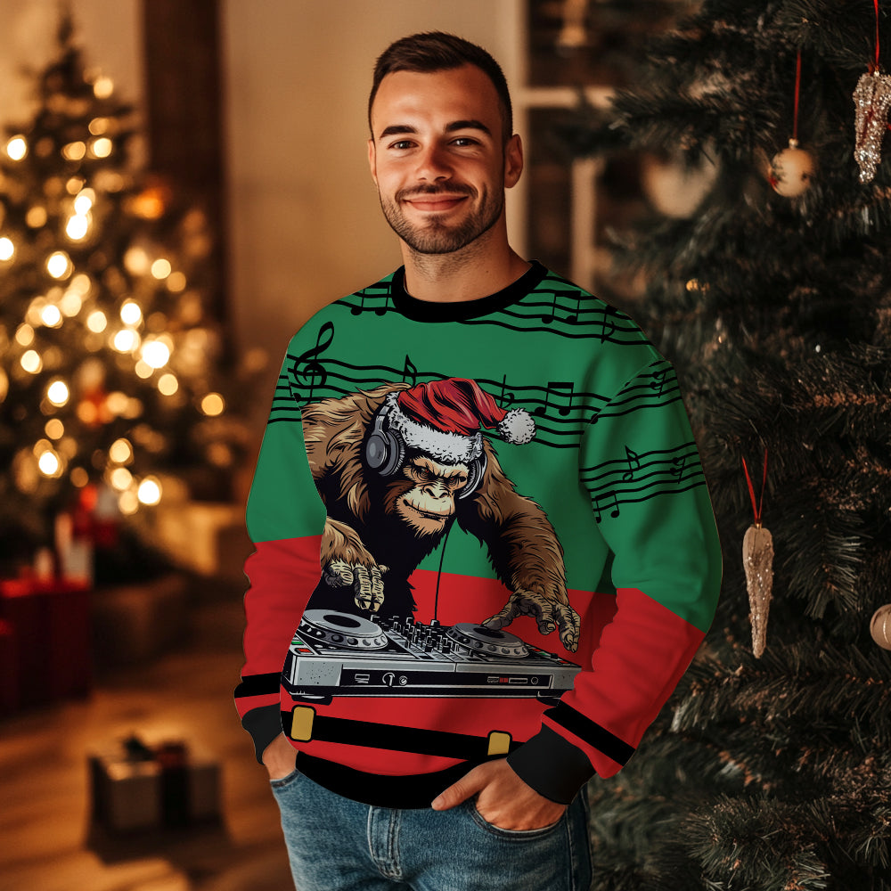 Festive DJ Bigfoot Ugly Christmas Sweater